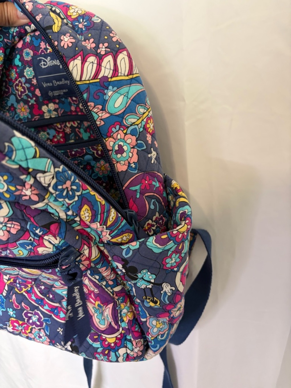 Disney Vera Bradley Navy Multi Paisley Floral Mini Backpack - Picture 7 of 9